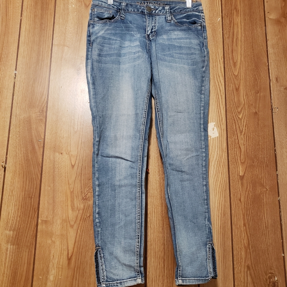 Rampage Jeans Juniors 9 Skinny Mid Rise Capri Stretch Light Wash Metal Bits